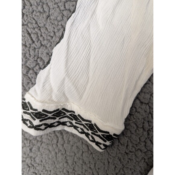 Garnet Hill Womens Size Large Blouse White Geometric 3/4 Sleeve Embroidered - Picture 4 of 8